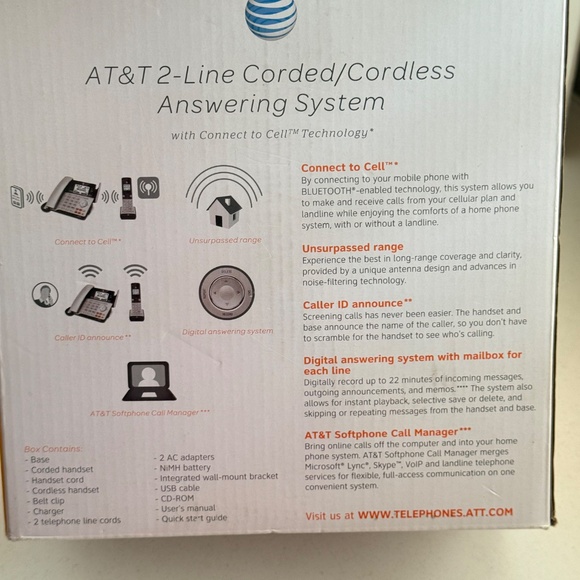 AT&T 2-Line Corded/Cordless Answering System w/Connect to Cell Tech TL86103 - Picture 9 of 12